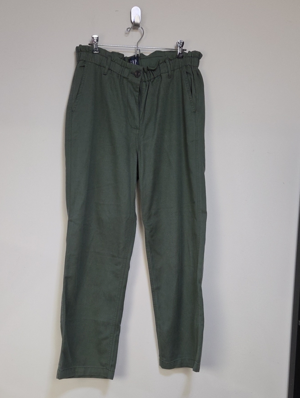 GAP Green Cotton Lyocell High Paperbag Waist Straight Leg Pants